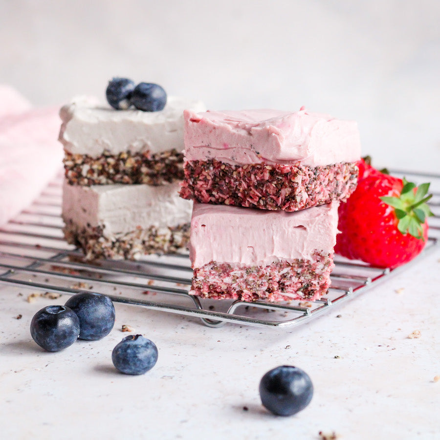 keto friendly dessert bites with vegan collagen support and hormone balancing superfood blend - strawberry and vanilla
